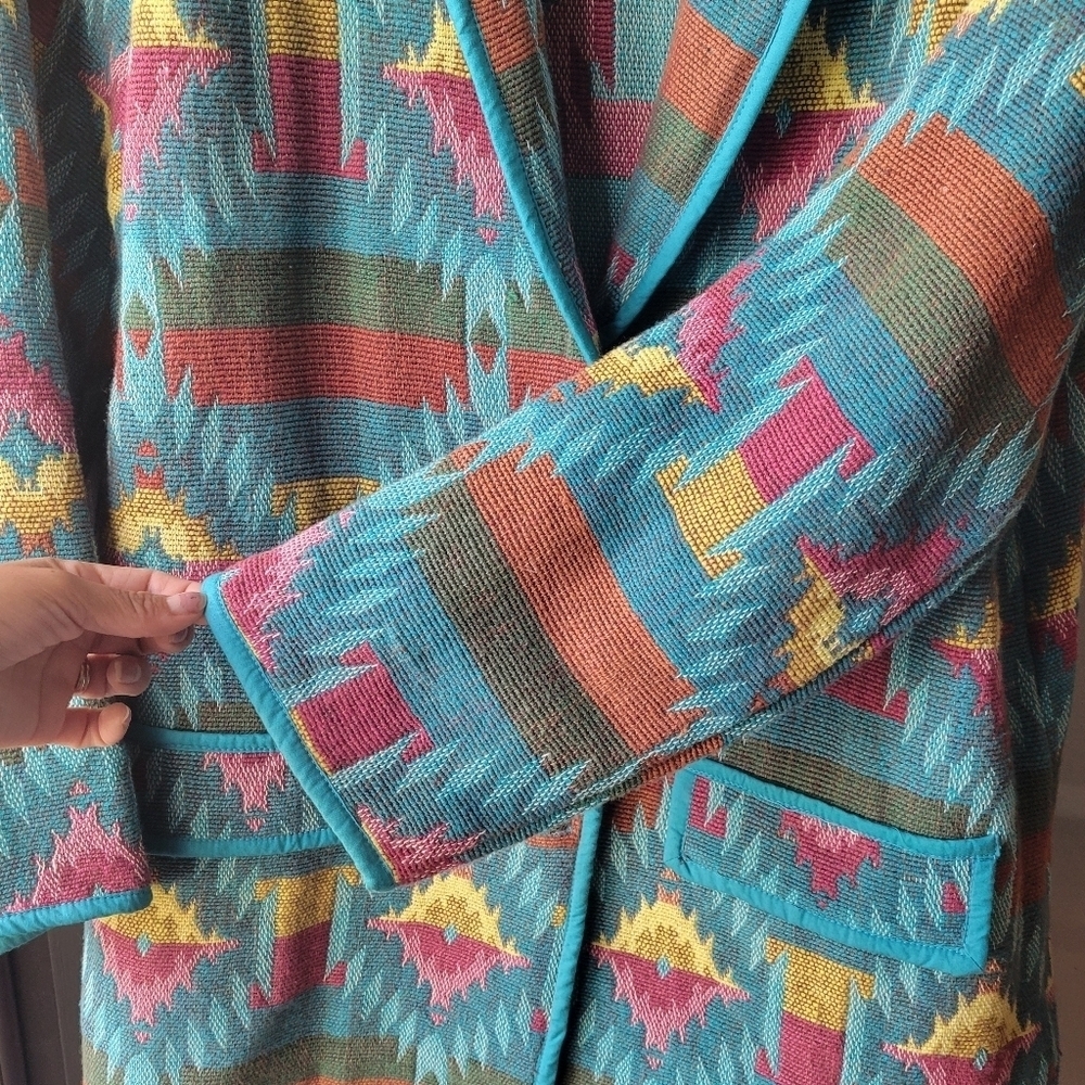 VTG Bedford Fair Womens Blazer Jacket L/XL? Woven Tapestry Southwestern Boho - Picture 6 of 11